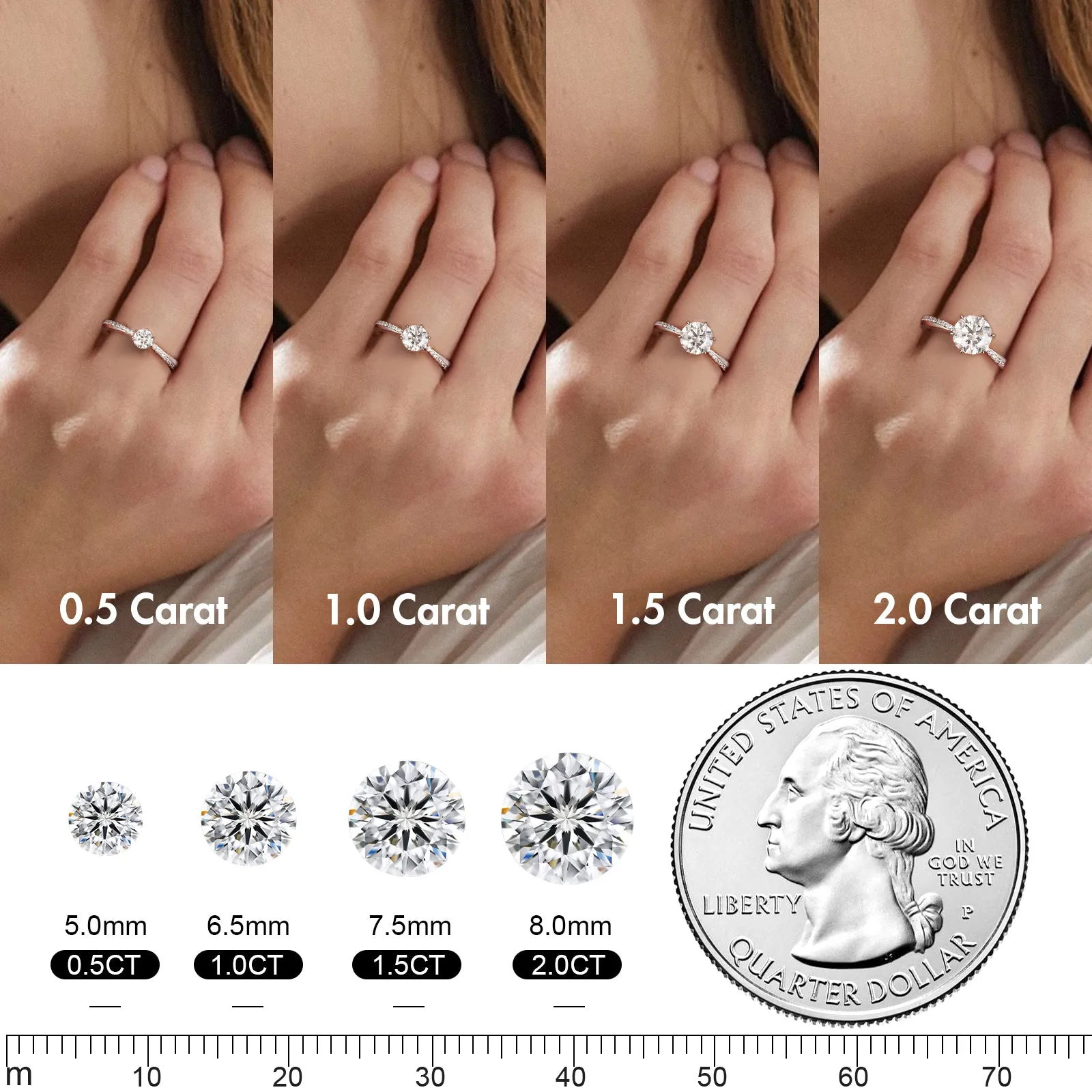 0.50/1.00/1.50/2.00ct Carats VVS1 Moissanite Rings for Women 0175