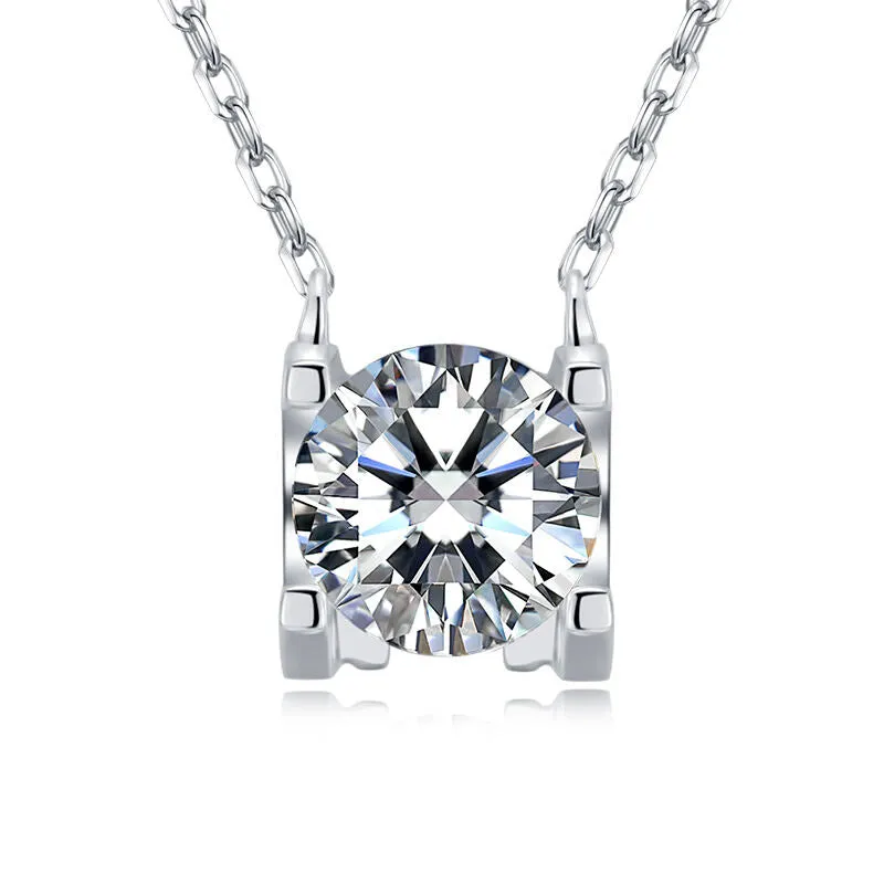 1-3ct Round Moissanite Necklace 925 Silver Gold Plated Moissanite Female Necklace Jewelry Gift