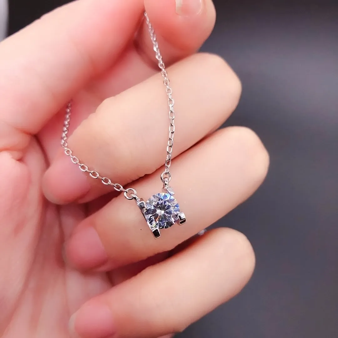 1-3ct Round Moissanite Necklace 925 Silver Gold Plated Moissanite Female Necklace Jewelry Gift