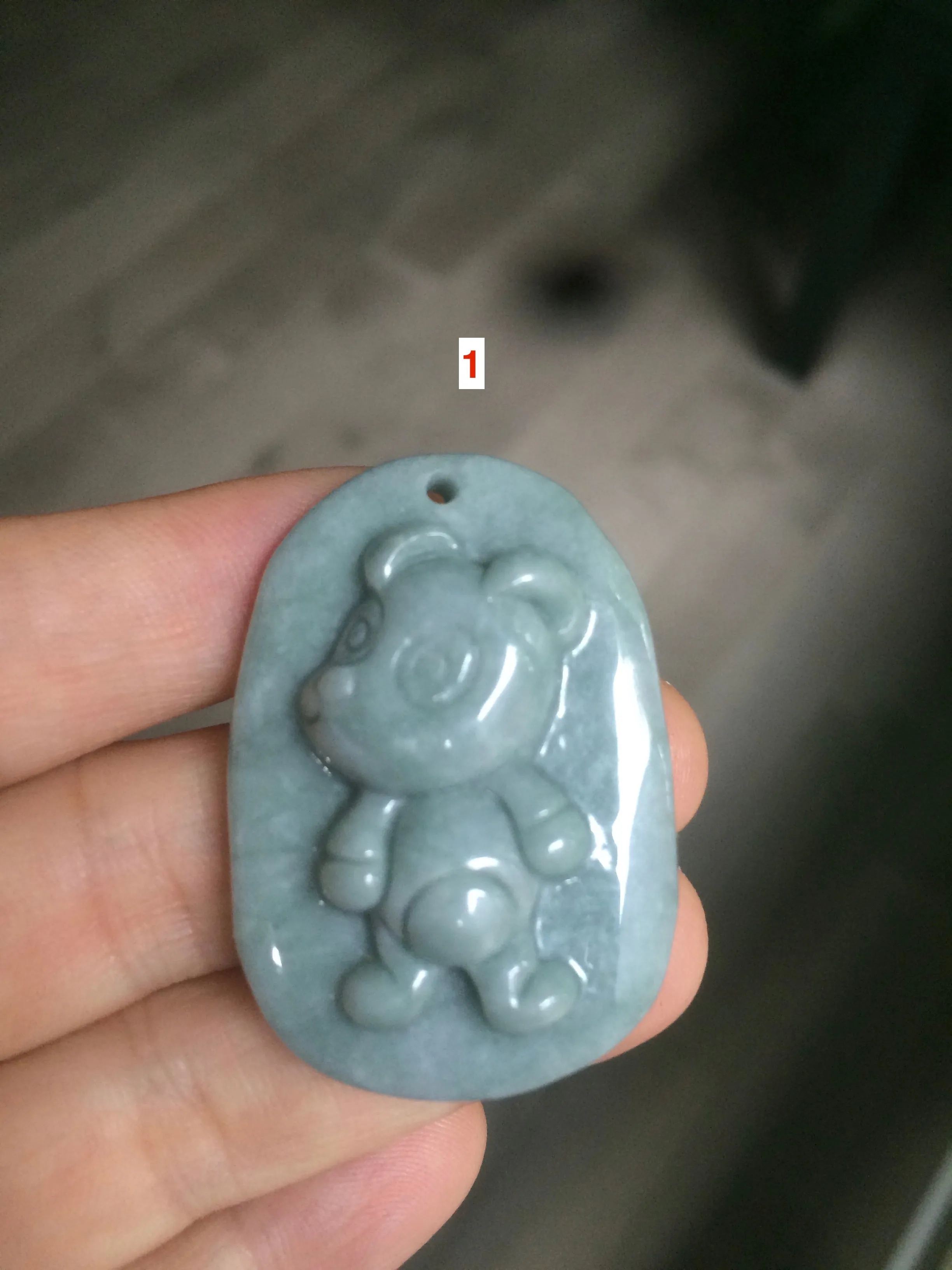 100% Natural light green Jadeite Jade little doggy pendant A64