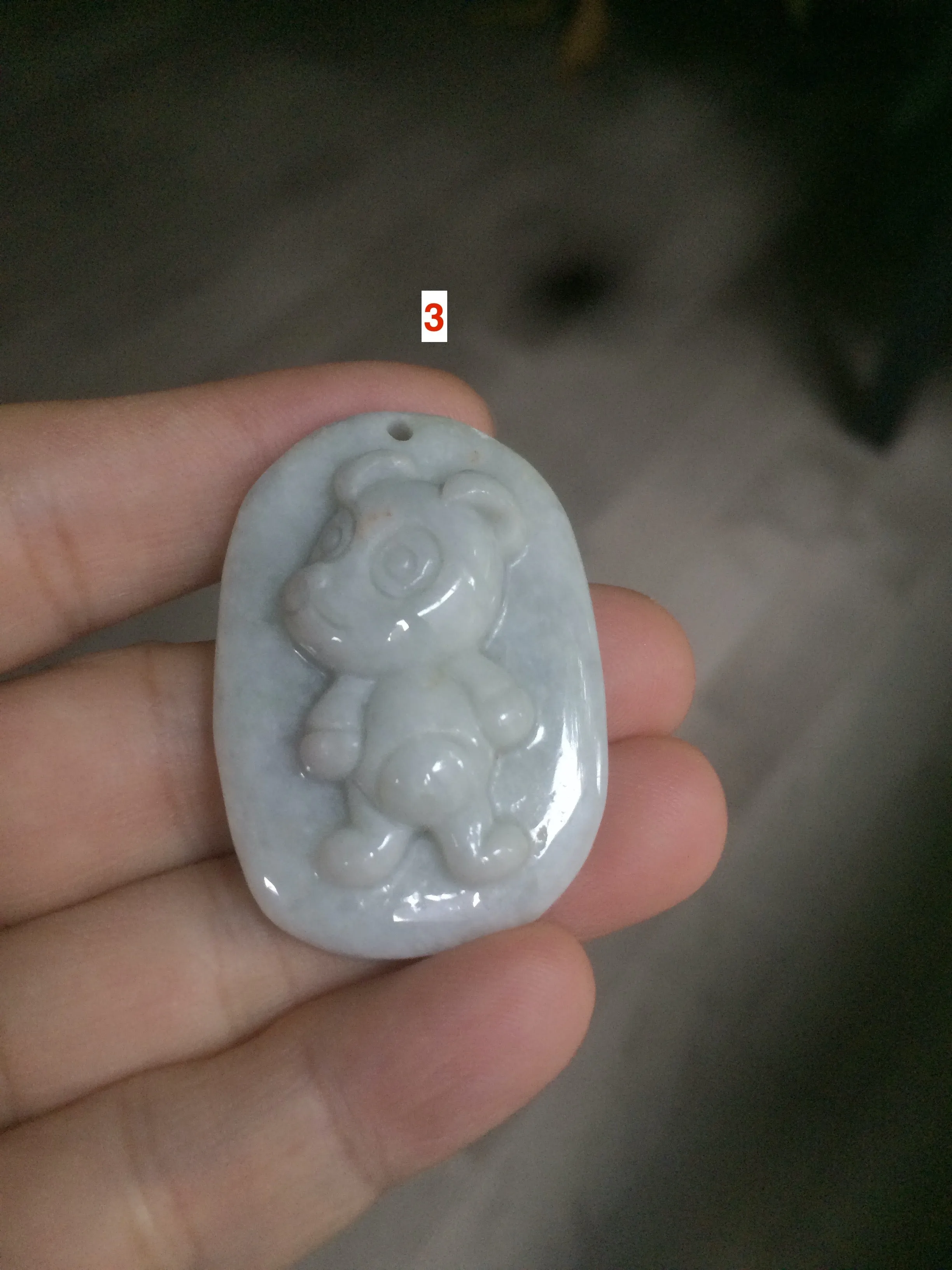 100% Natural light green Jadeite Jade little doggy pendant A64