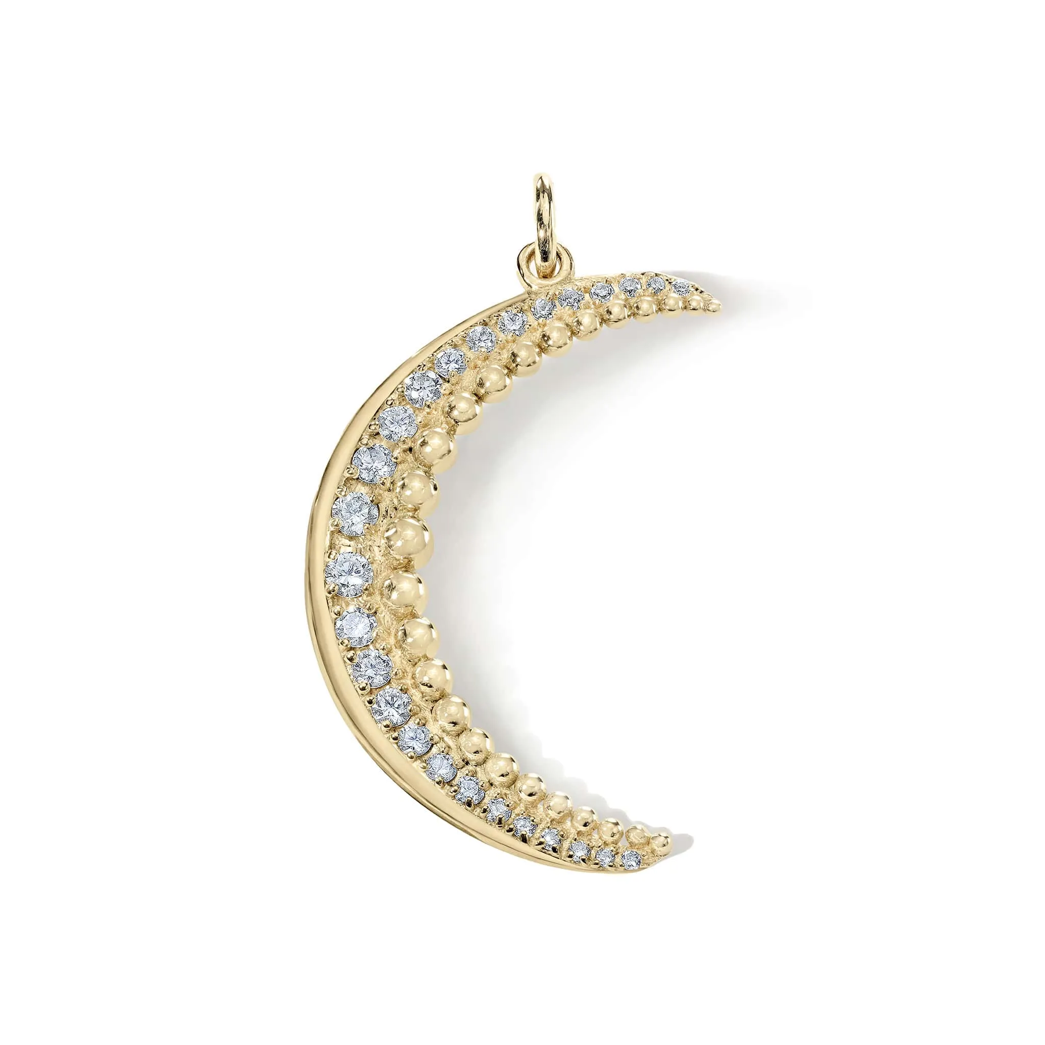 10K Gold Pave Diamond Large Crescent Pendant