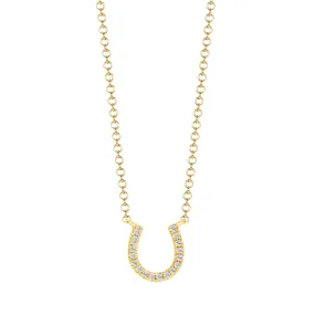 14k Gold Diamond Horseshoe Pendant Necklace