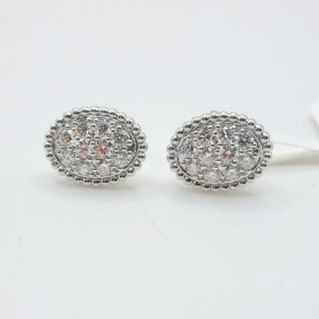 1.5 CT Oval Illusion Diamond Earrings 18K Gold