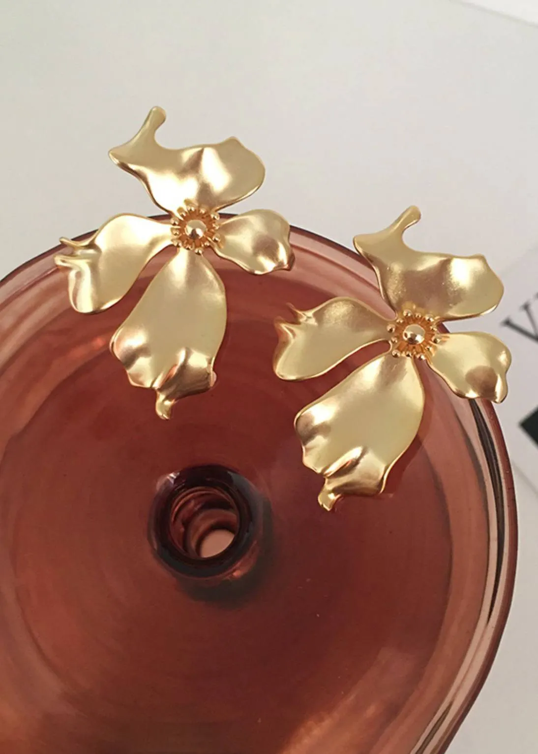 18K Gold Plate Floral Earrings