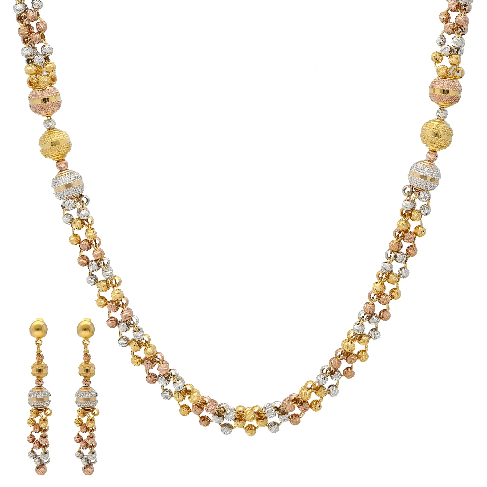 22K Multi-Tone Gold Beaded Jewelry Set (51.6gm)