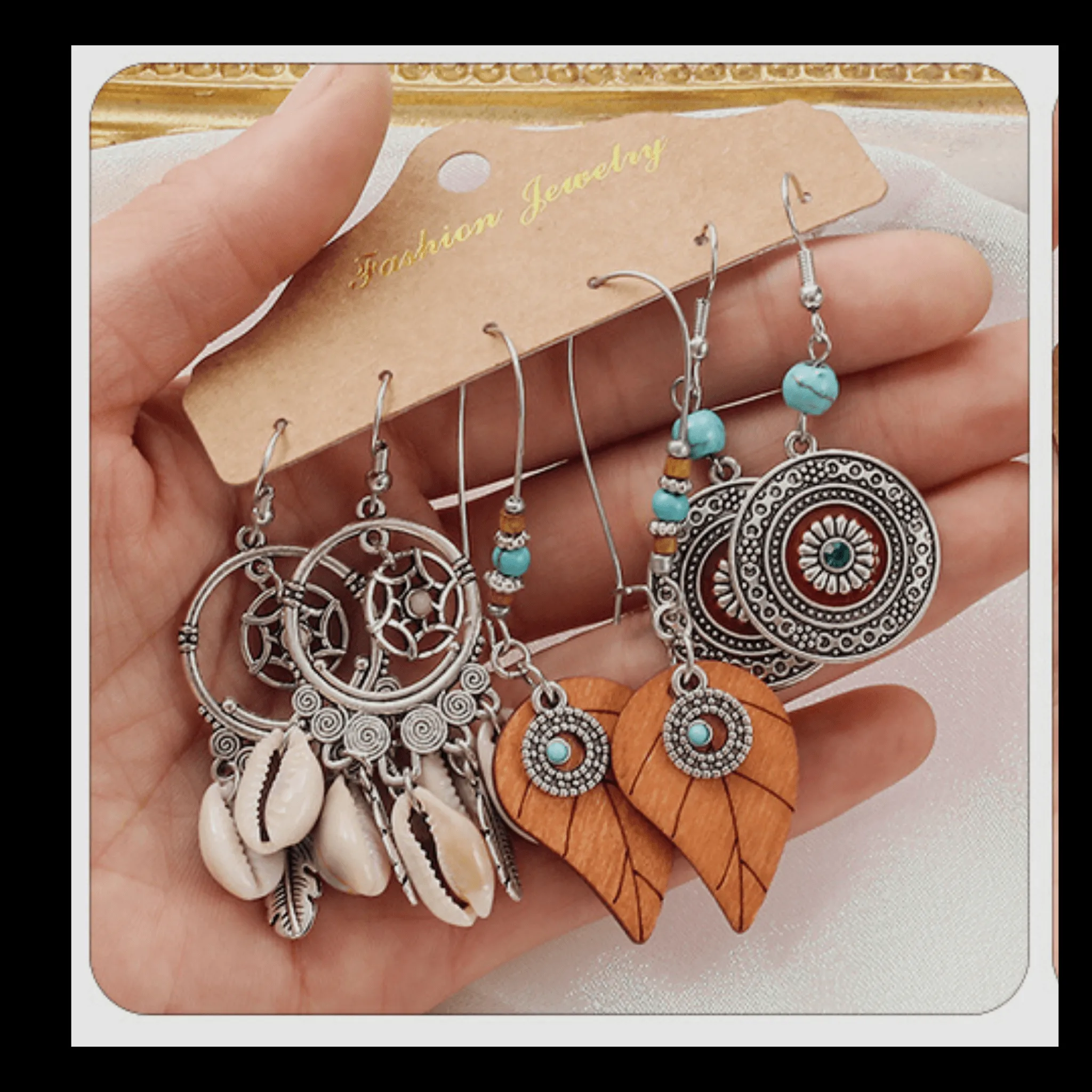 4 Pair Vintage Boho Earrings Set