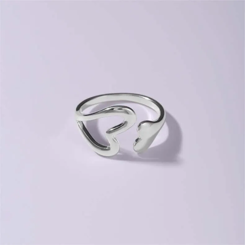 925 Sterling Silver Hollowed Out Heart Plain Ring