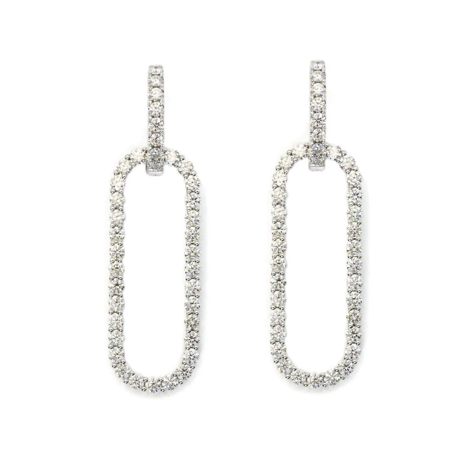 AFJ Diamond Collection - Oval Diamond Drop Earrings, 18k White Gold