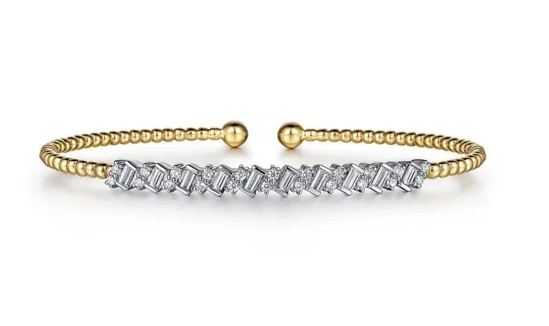 Alternating Round and Baguette Diamond Cuff