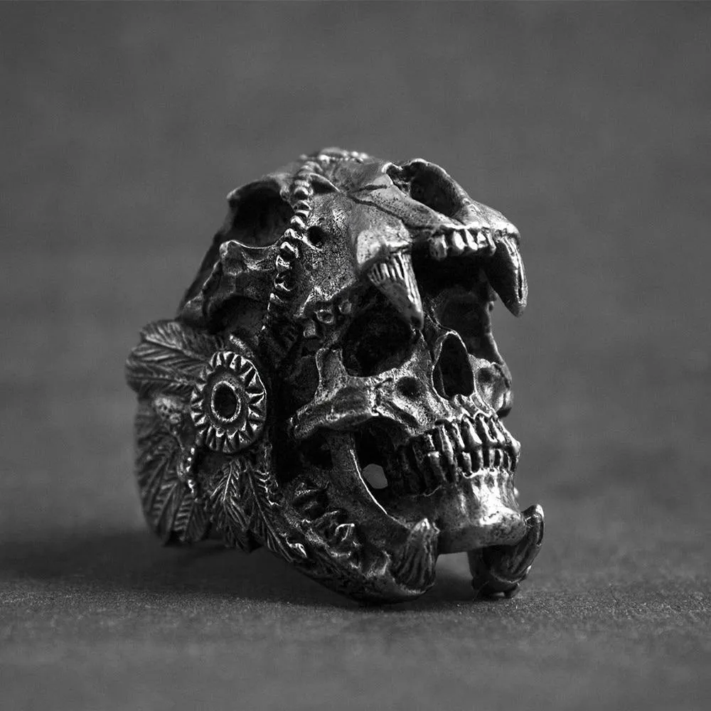 Aztec Jaguar Warrior Skull Ring