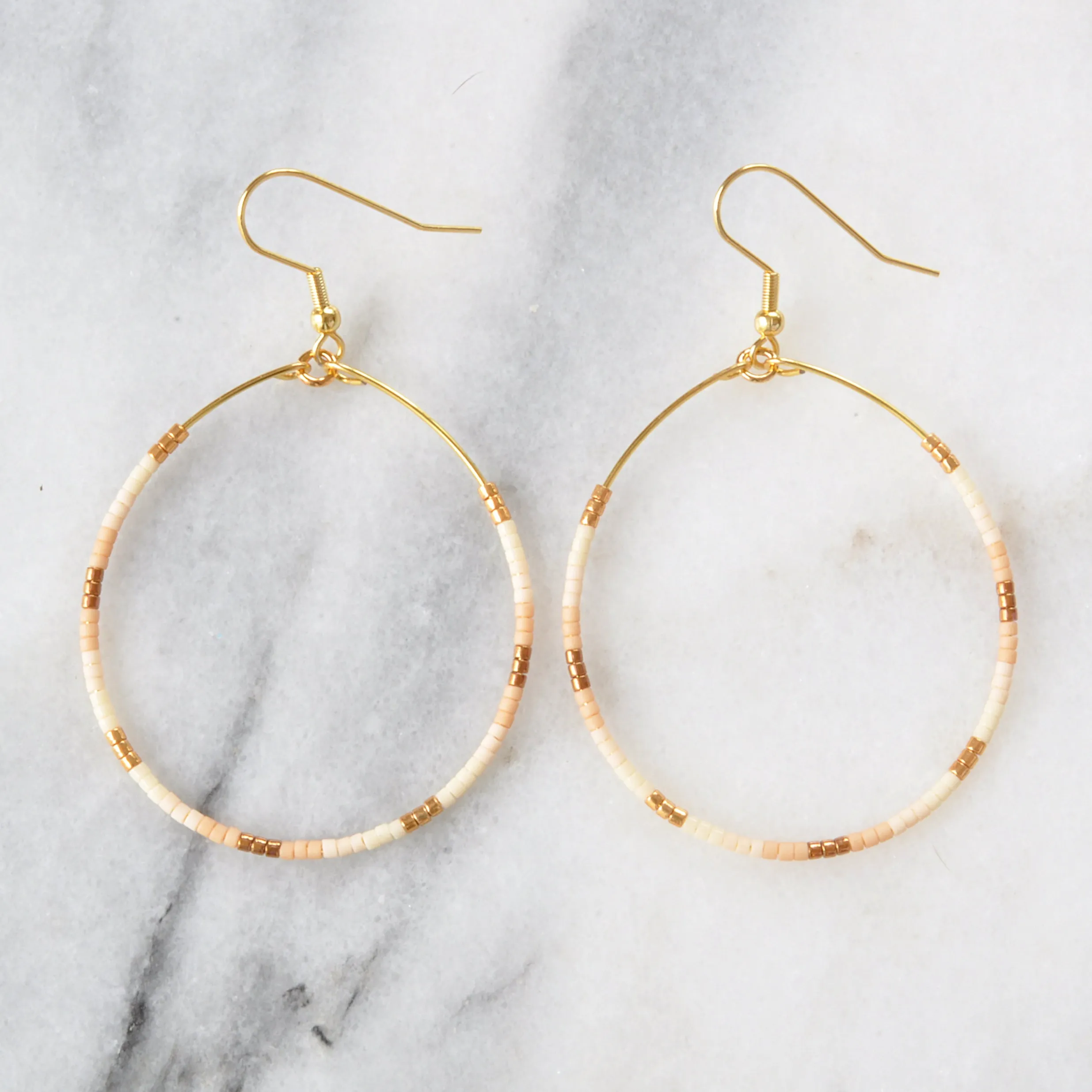 Big Beaded Hoops - CREAMY