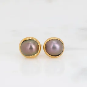 Black Raw Pearl Stud Earrings