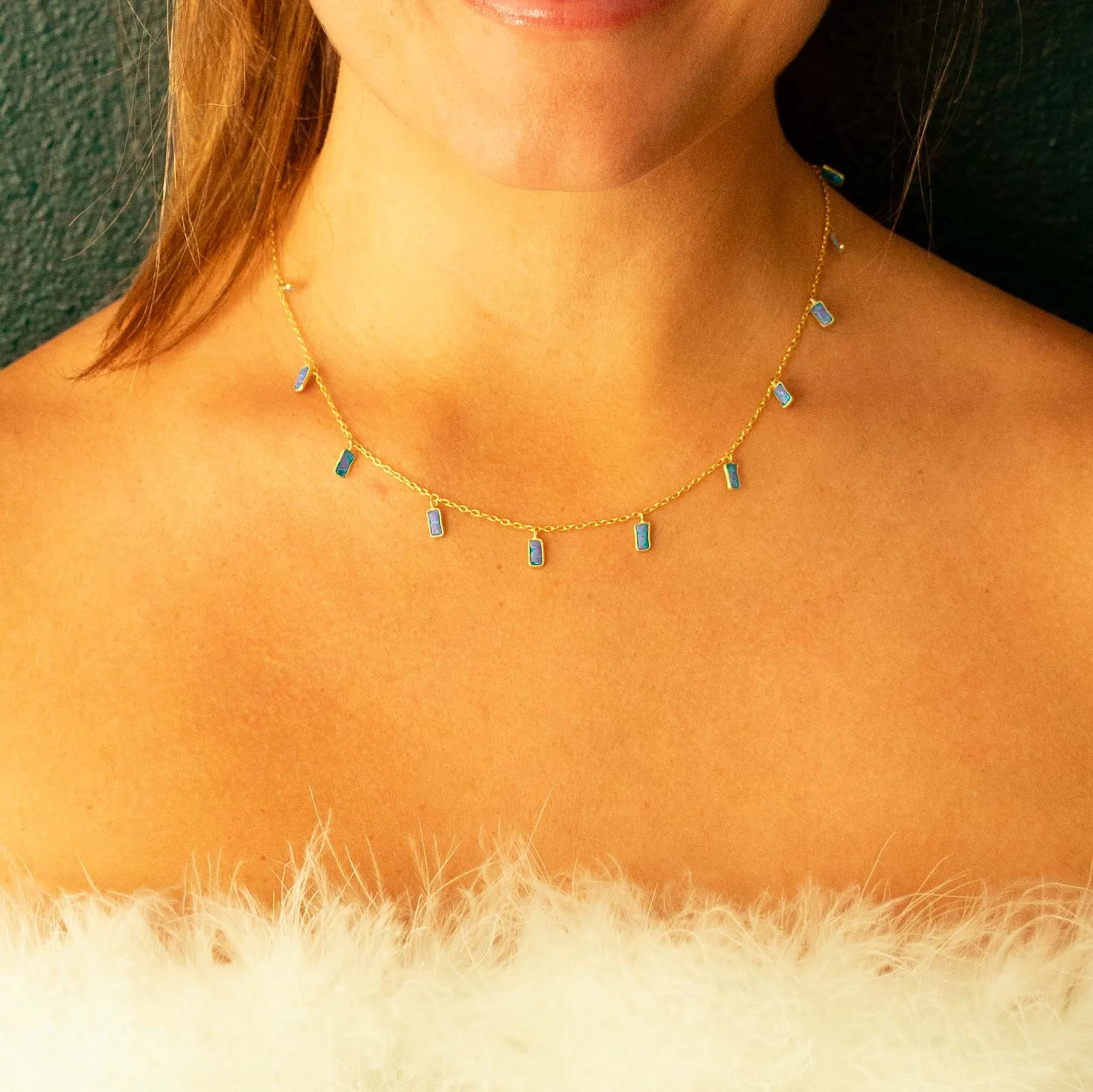 Blue Opal Rectangle Necklace