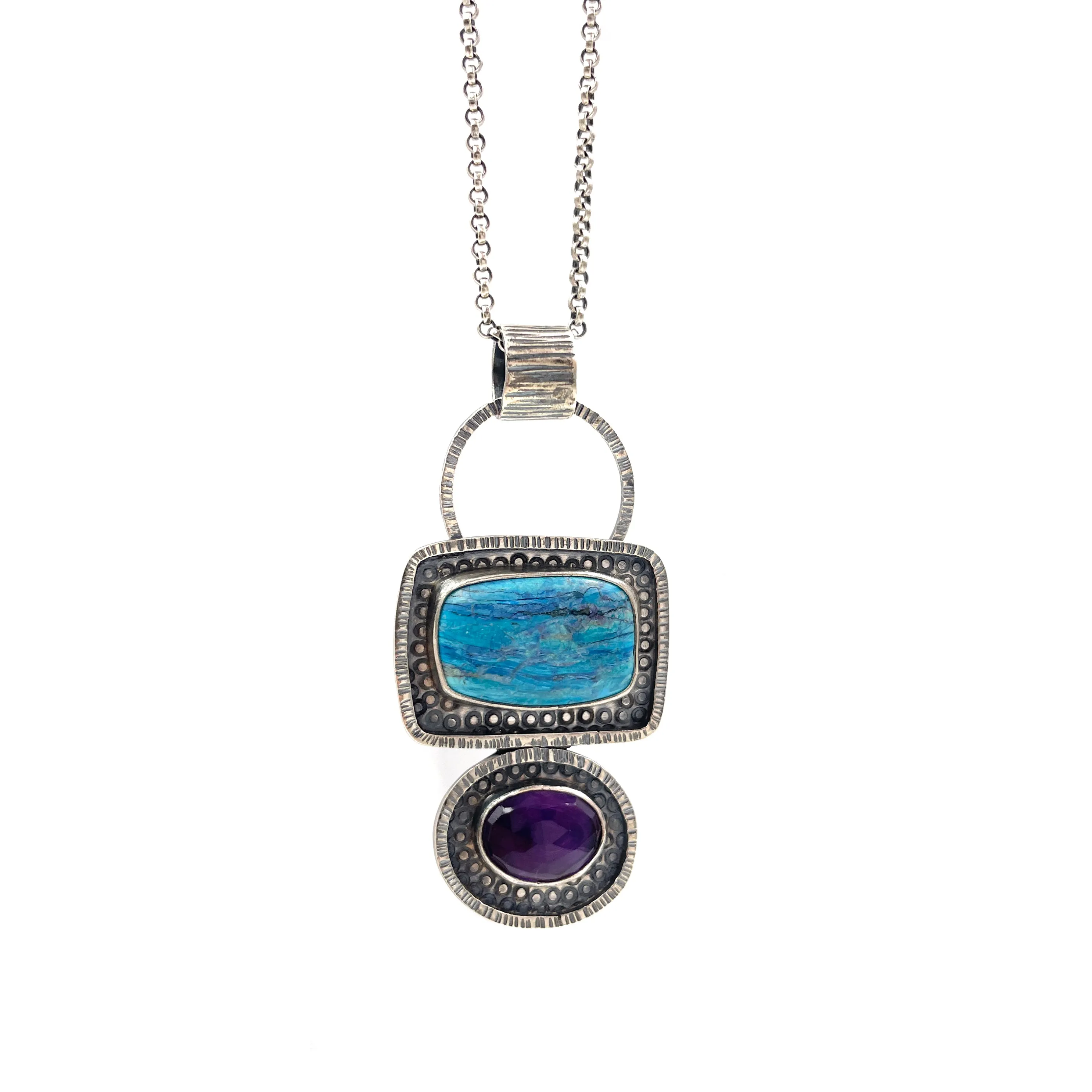 Blue Opalina & Amethyst Pendant