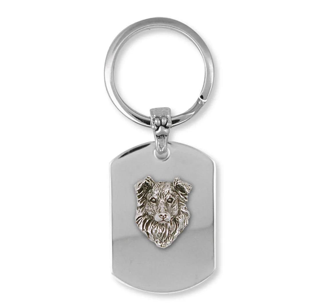 Border Collie Key Ring Jewelry Sterling Silver Handmade Dog Key Ring BE1-KRE