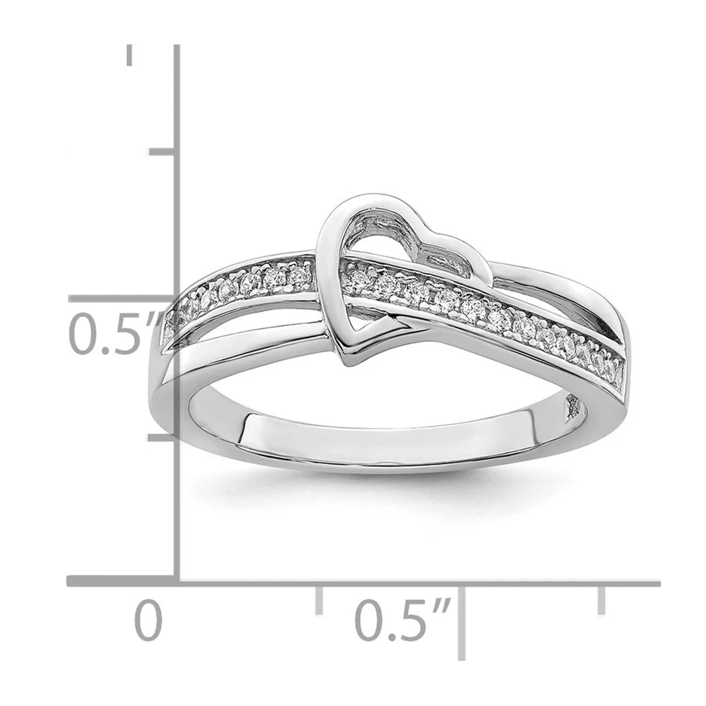 Brilliant Embers Sterling Silver Rhodium-Plated 20 Stone Micro Pav CZ Heart Ring