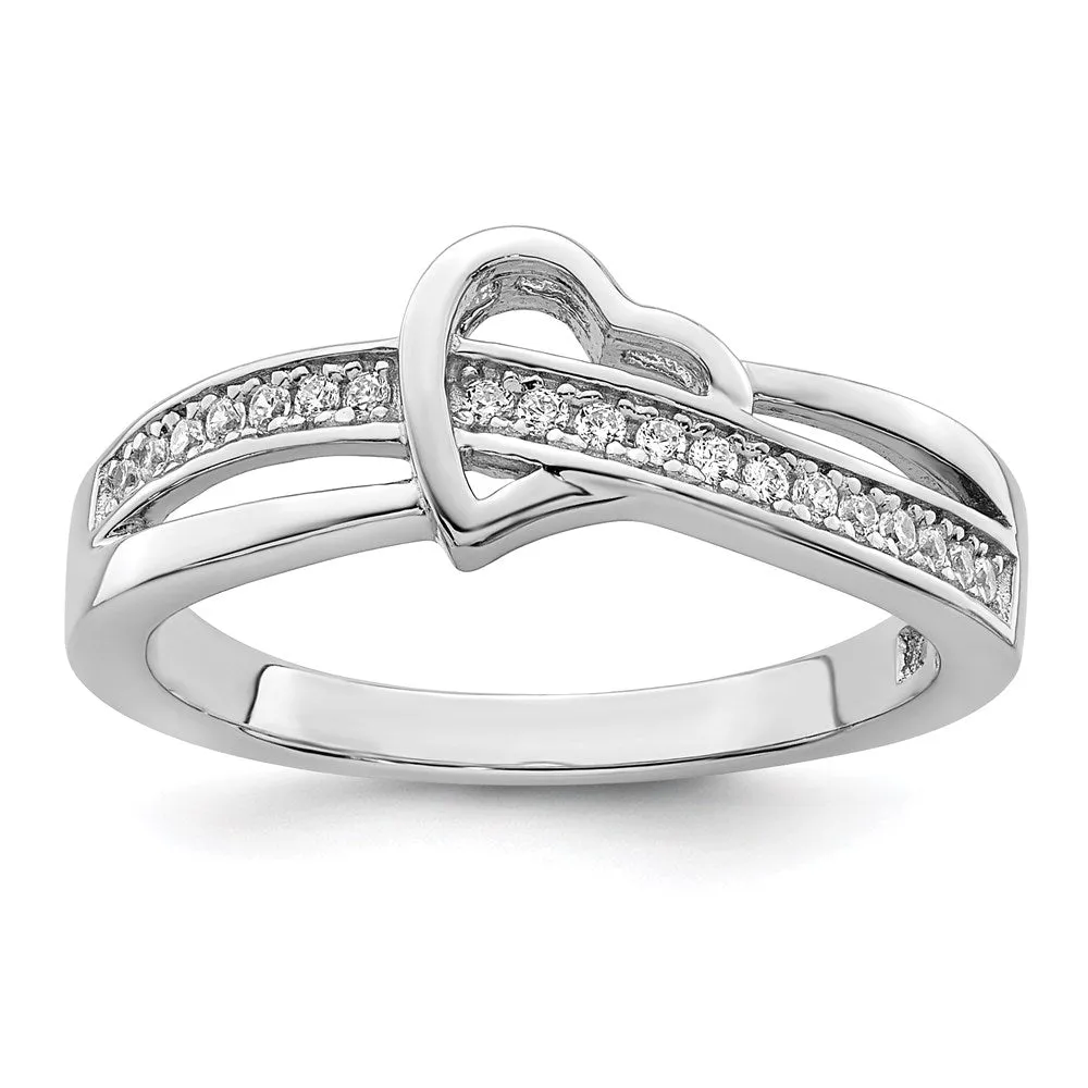 Brilliant Embers Sterling Silver Rhodium-Plated 20 Stone Micro Pav CZ Heart Ring