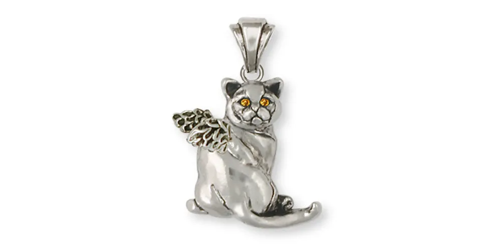 British Shorthair Angel Pendant Jewelry Sterling Silver Handmade Cat Pendant BRS4-ASP