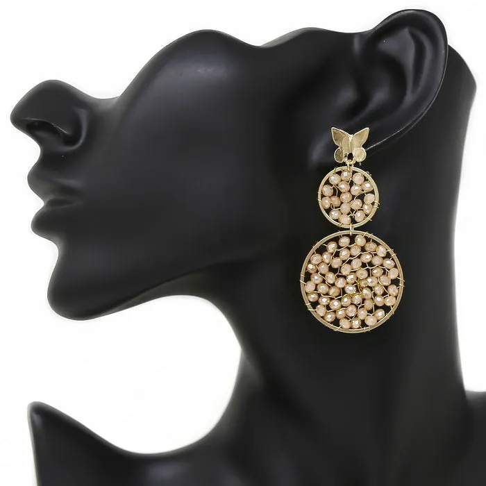 Butterfly With Glass Beaded Disc Drop Earrings