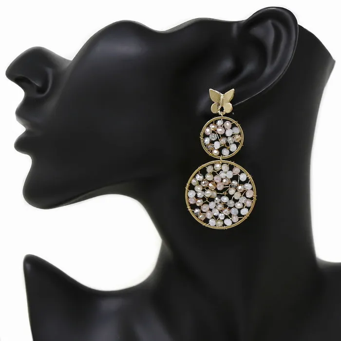 Butterfly With Glass Beaded Disc Drop Earrings