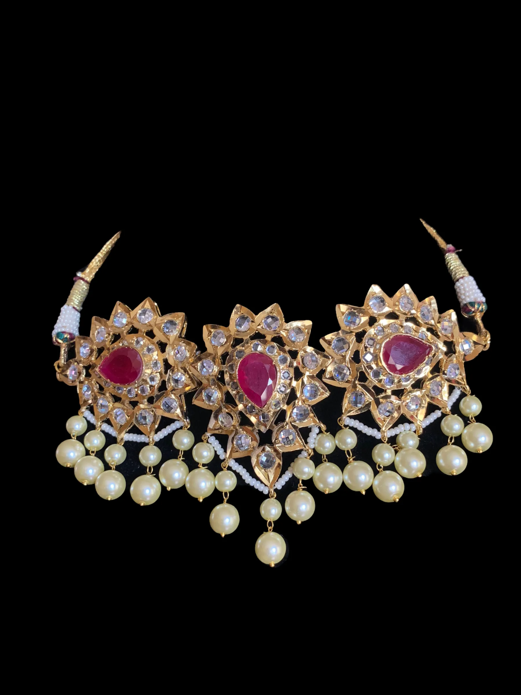 C203 Shaburi gold plated Hyderabadi choker with earrings ( READY TO SHIP)