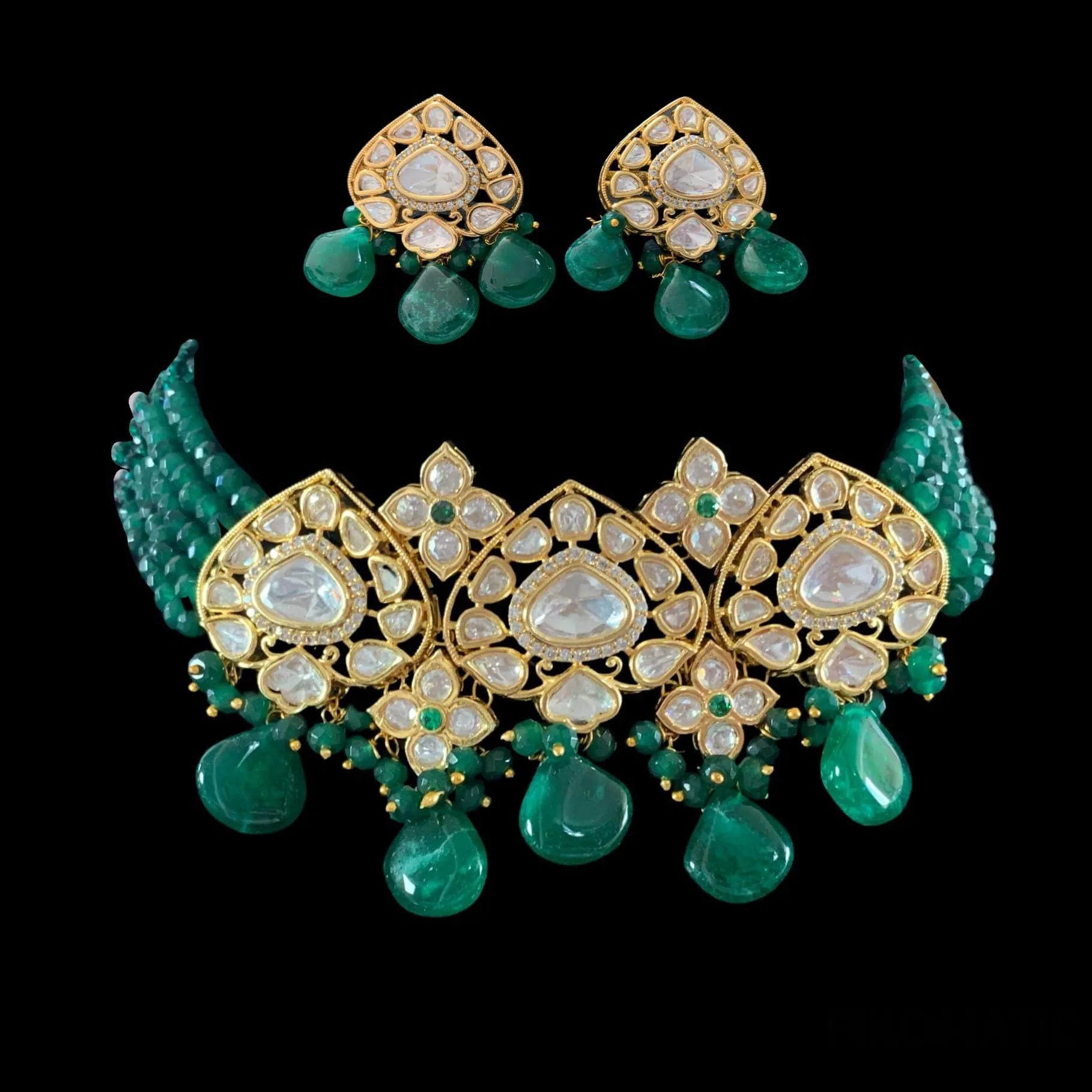 C214 Neelam polki choker in green ( READY TO SHIP )