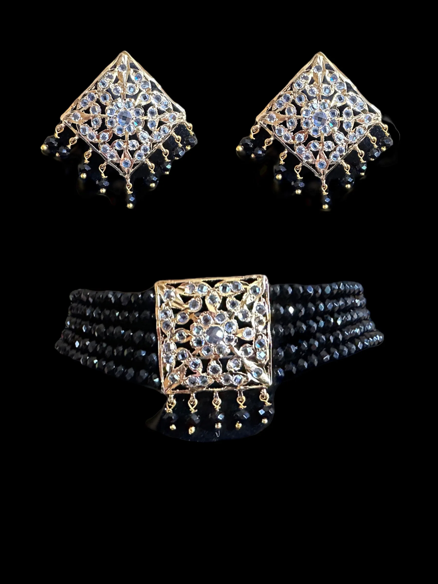 C236 Ariha choker set in black beads ( SHIPS IN 4 WEEKS )