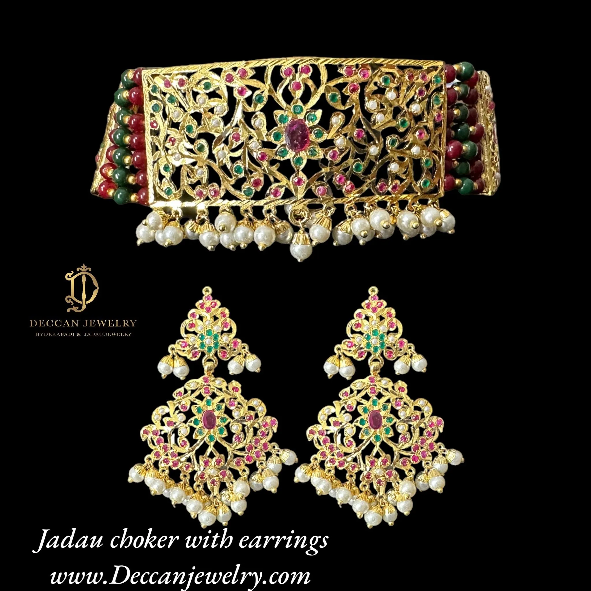 C315 Gold plated jadau choker in red green  ( READY TO SHIP  )