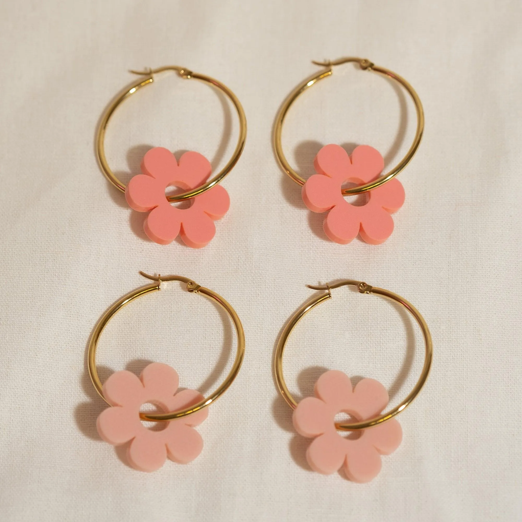 Candy Pink Daisy Hoop Earrings