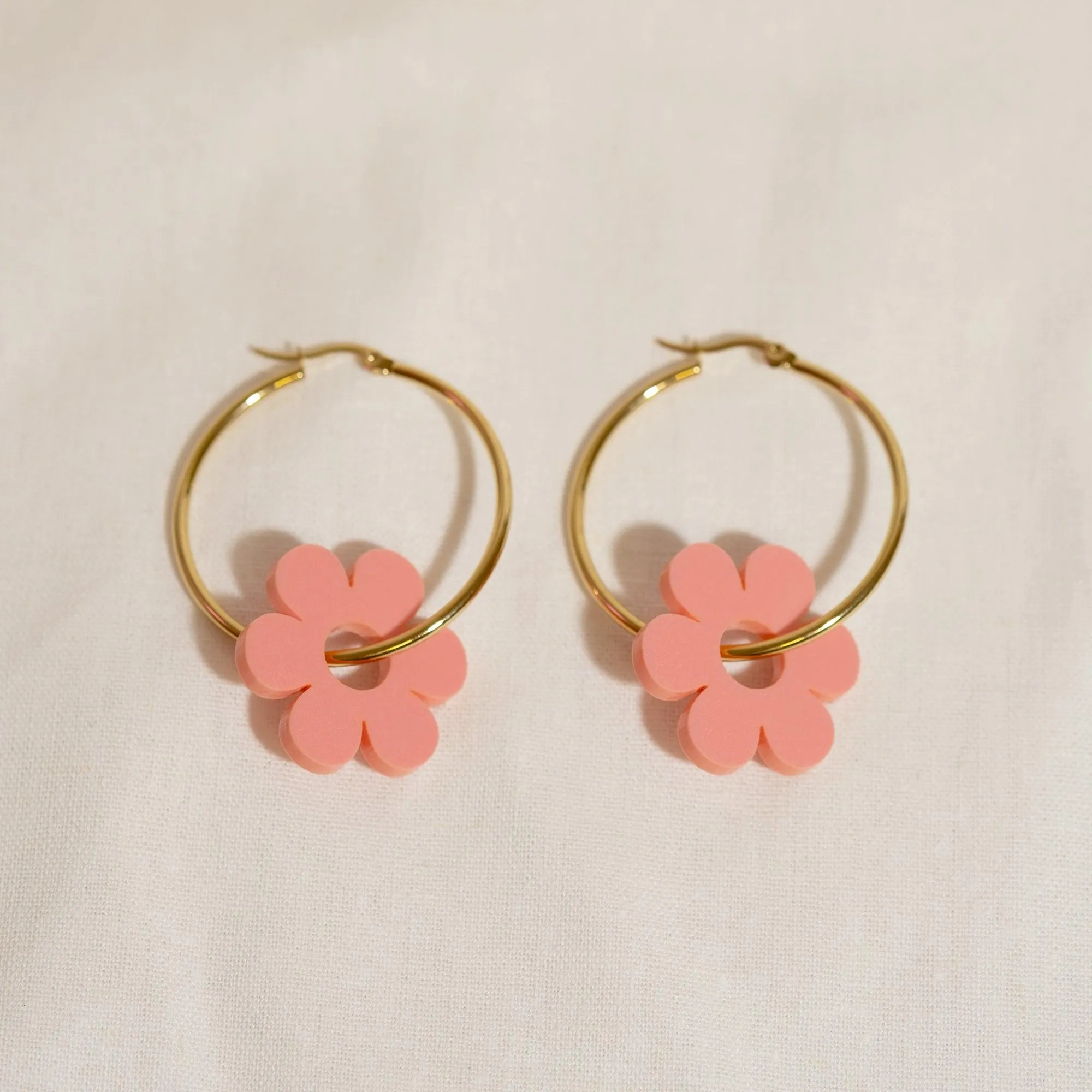 Candy Pink Daisy Hoop Earrings