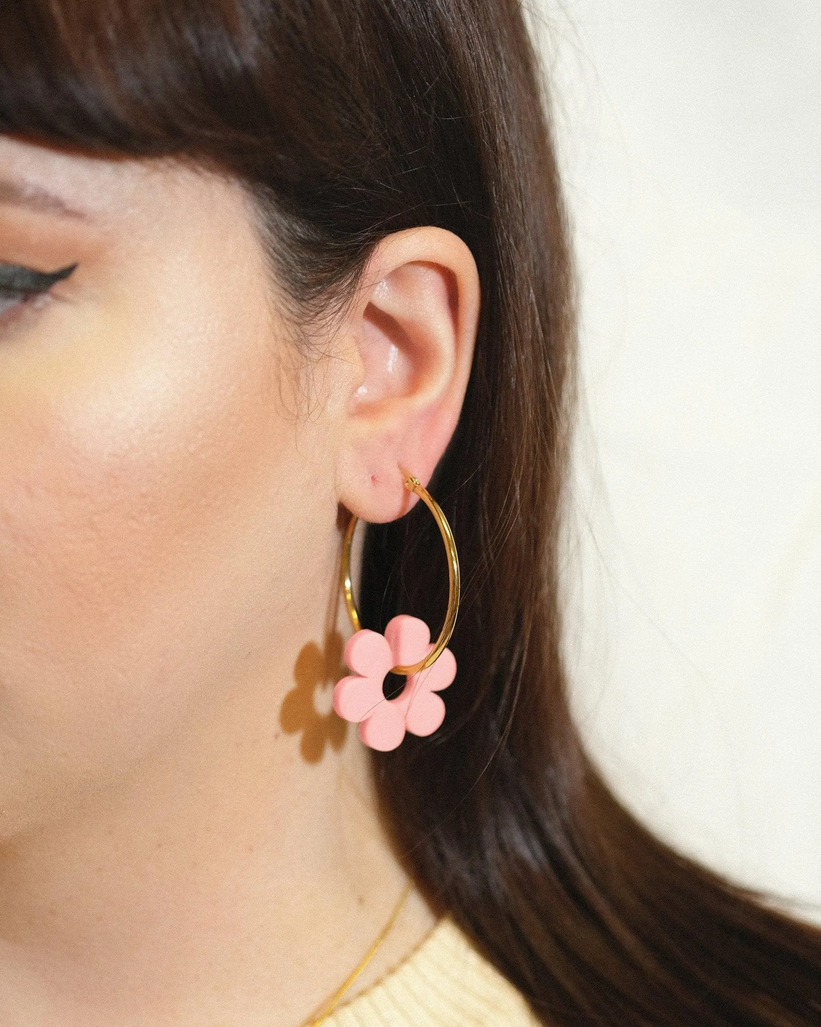 Candy Pink Daisy Hoop Earrings