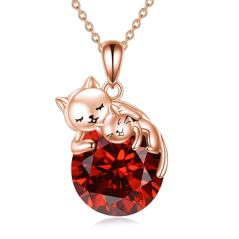 Cat Necklace with Birthstone 925 Sterling Silver Cat Pendant Necklace Gift for Women Daughter Mother