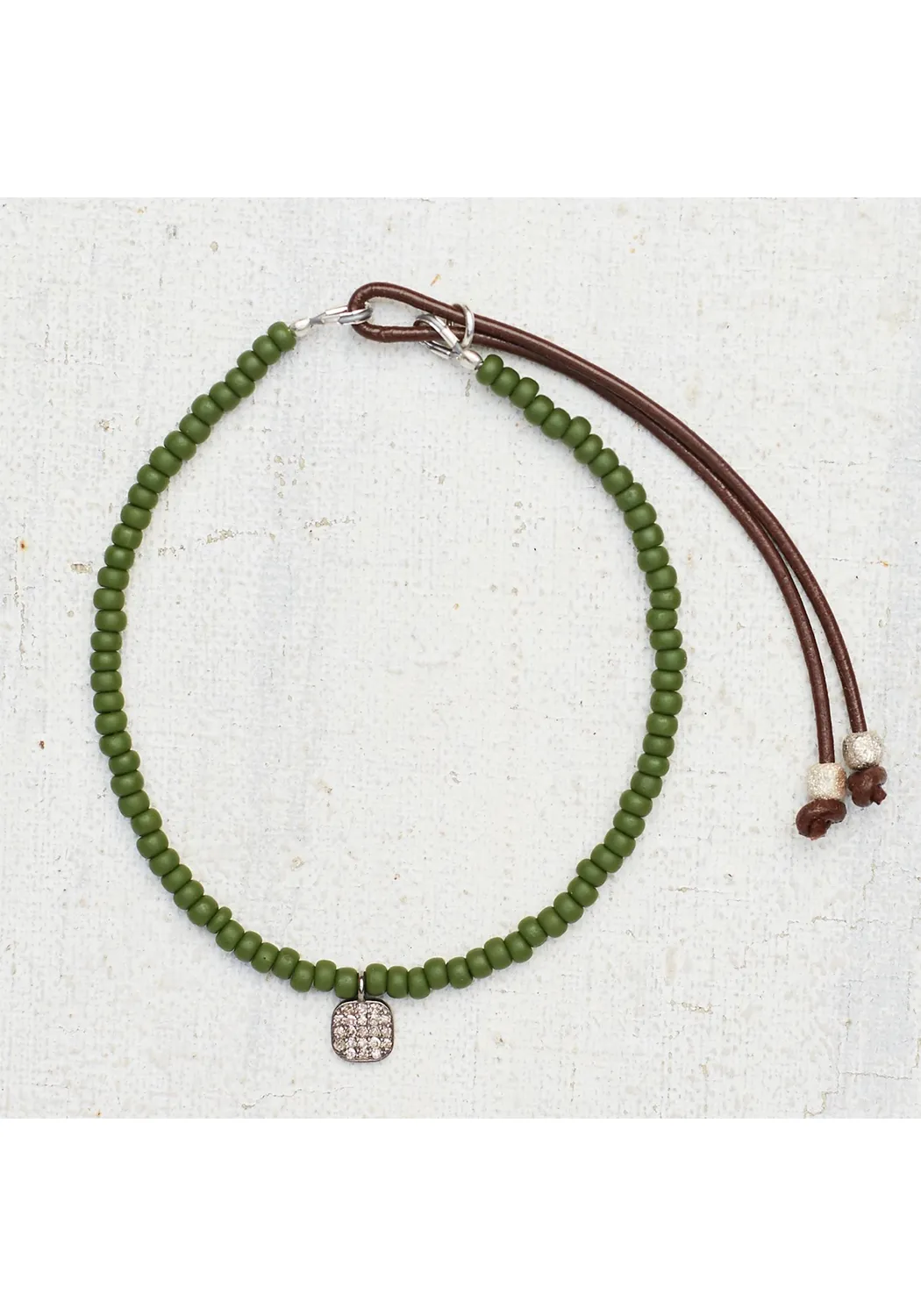 Catherine Michiels Zulu Olive Green Diamond Bead Bracelet