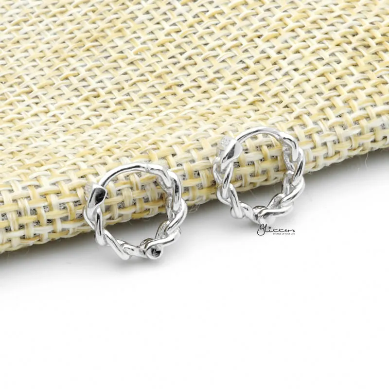 Chain Link One-Touch Huggie Hoop Earrings - Silver