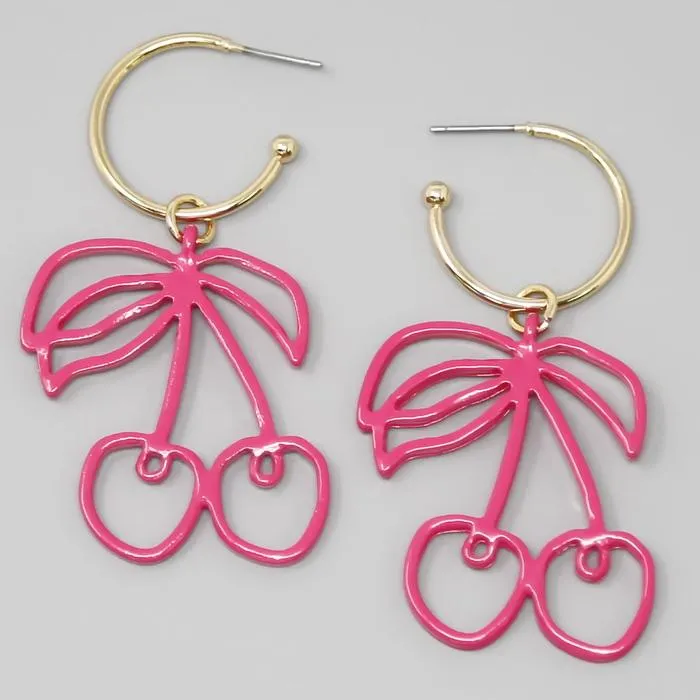 Cherry Charm Hoop Earrings