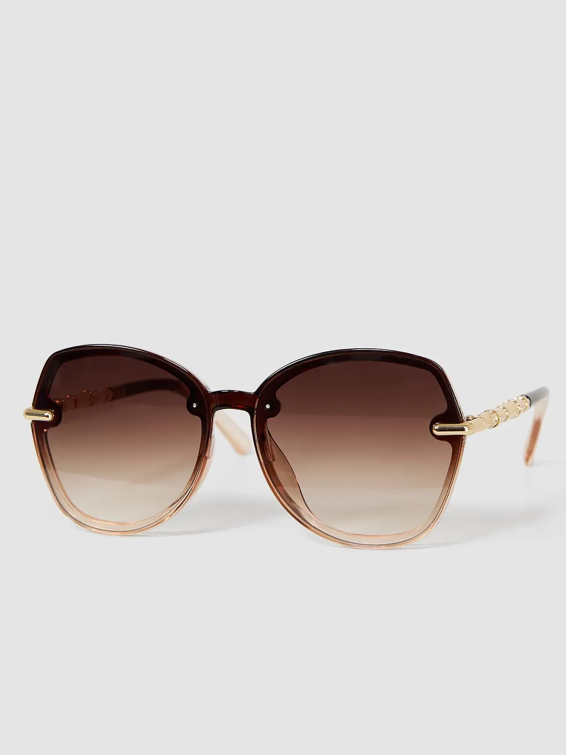 Clear Frame Round Sunglasses With Gold Details