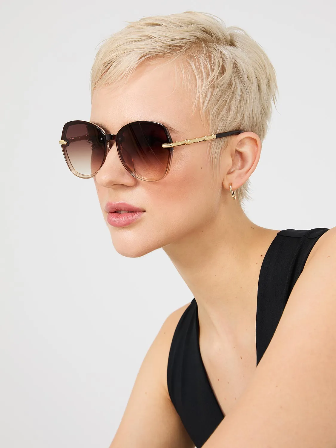 Clear Frame Round Sunglasses With Gold Details