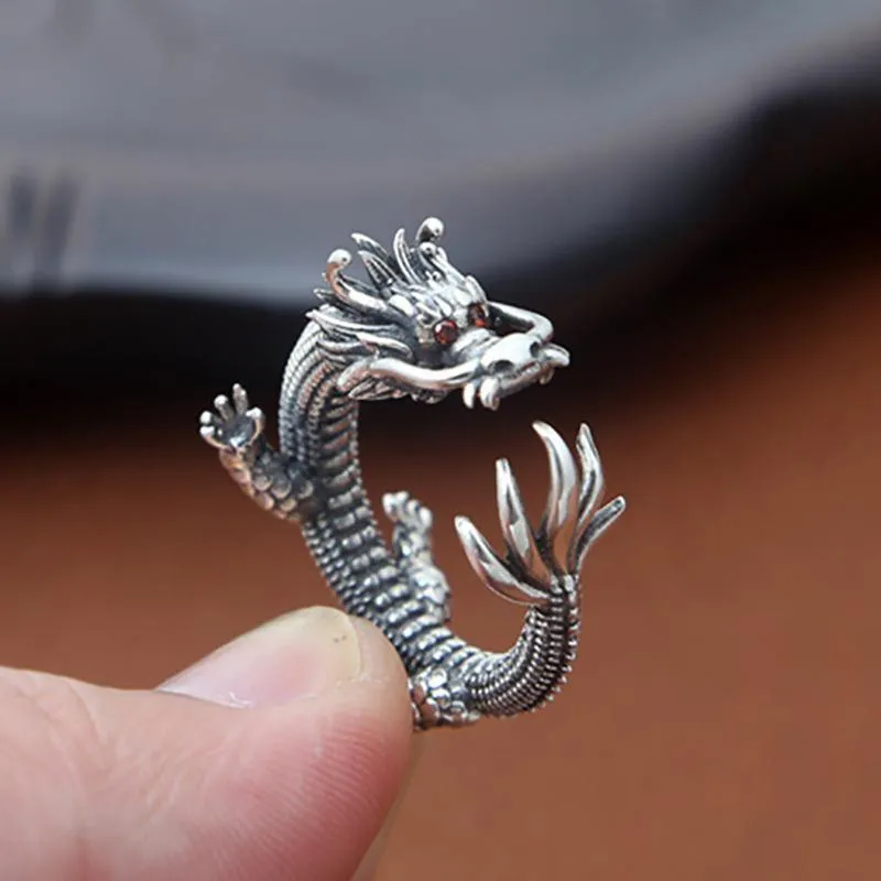 Coiled Dragon Sterling Silver Ring