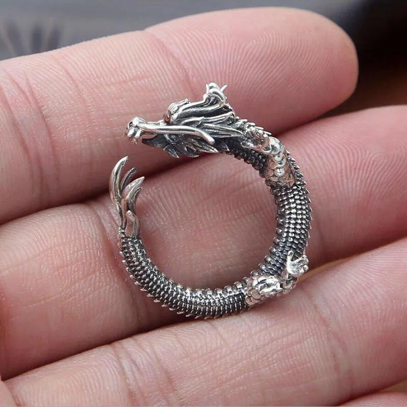 Coiled Dragon Sterling Silver Ring