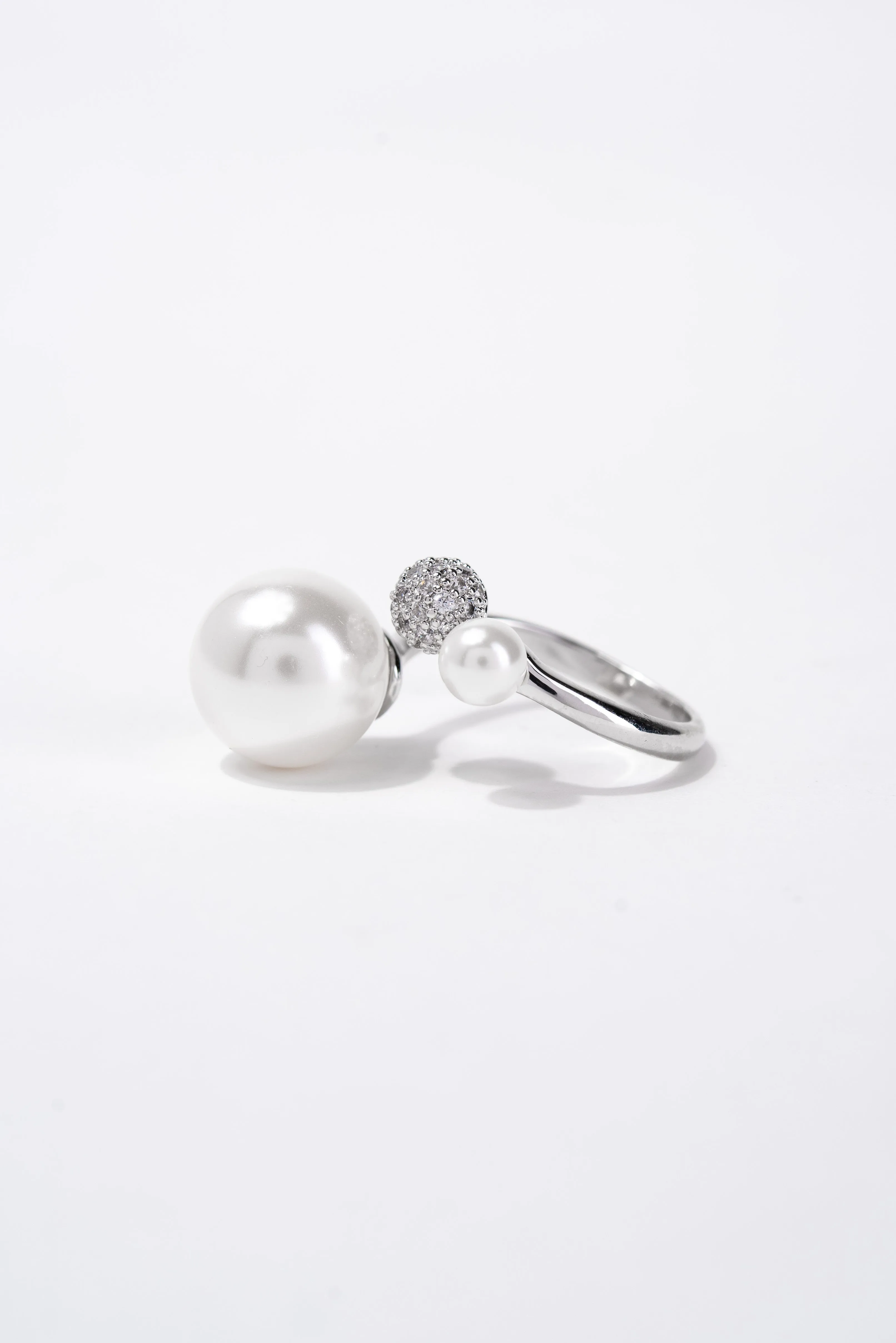 Connie CZ Rhinestone Pearl Cuff Ring