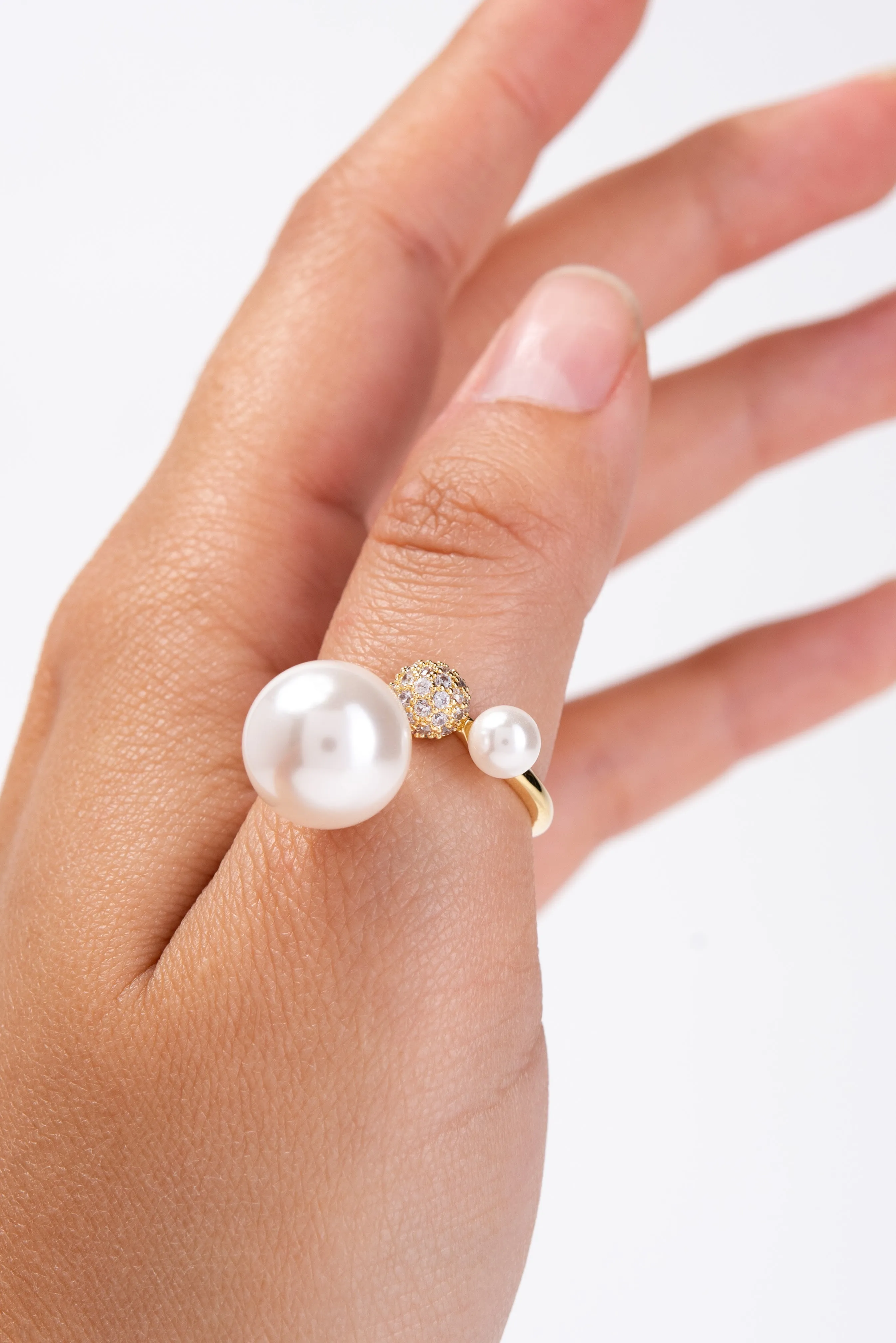 Connie CZ Rhinestone Pearl Cuff Ring