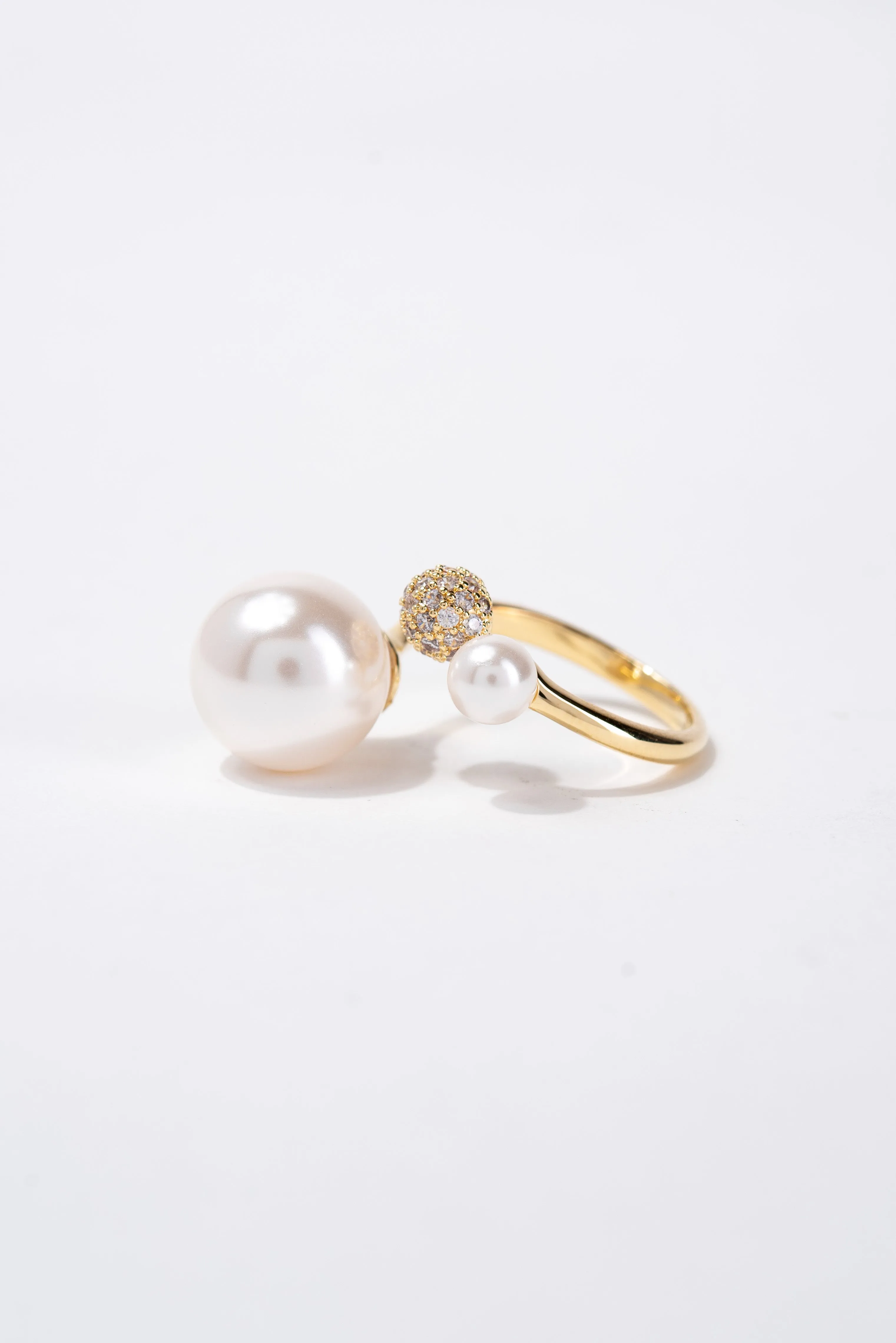 Connie CZ Rhinestone Pearl Cuff Ring