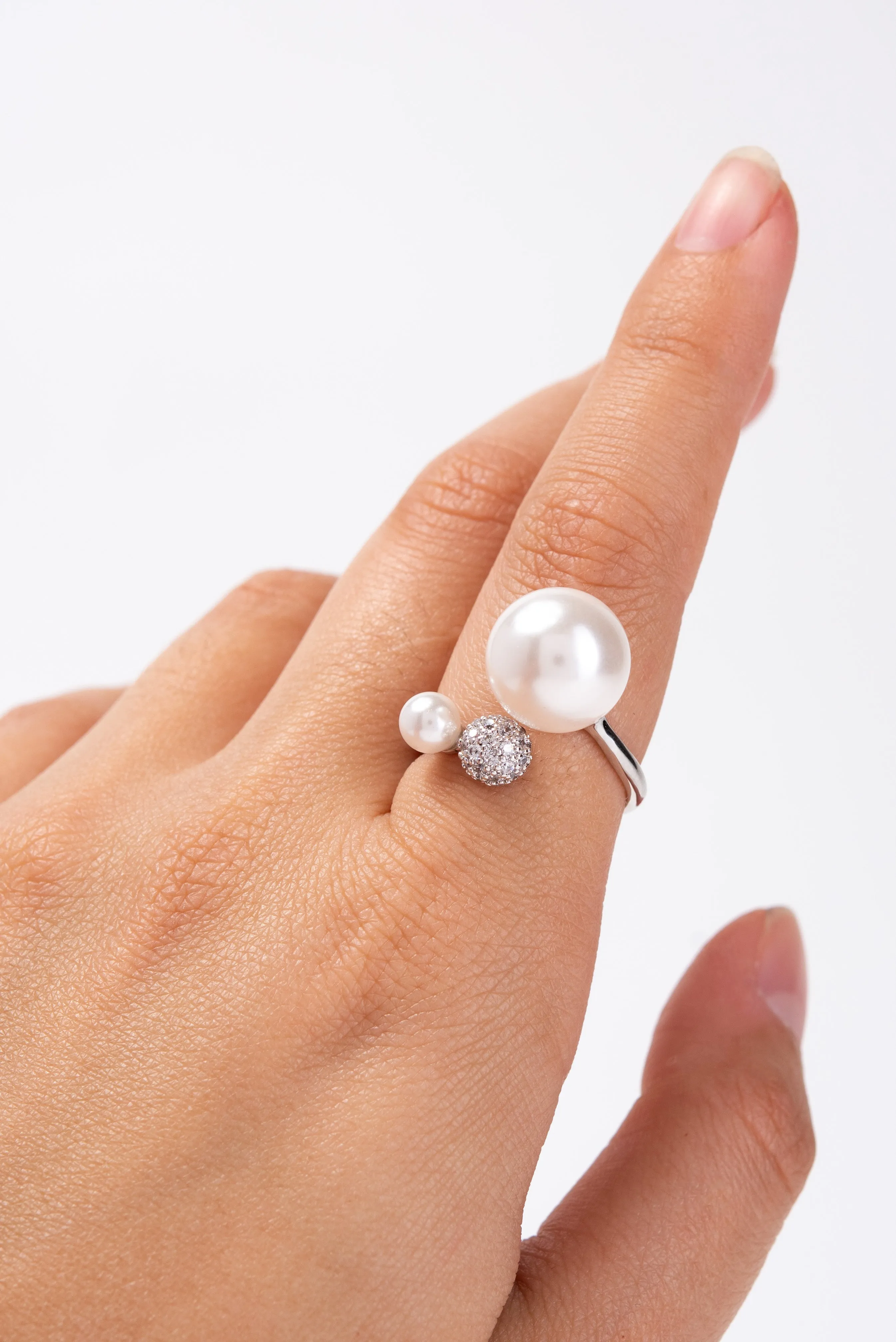 Connie CZ Rhinestone Pearl Cuff Ring