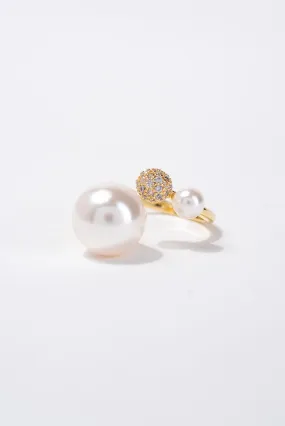 Connie CZ Rhinestone Pearl Cuff Ring