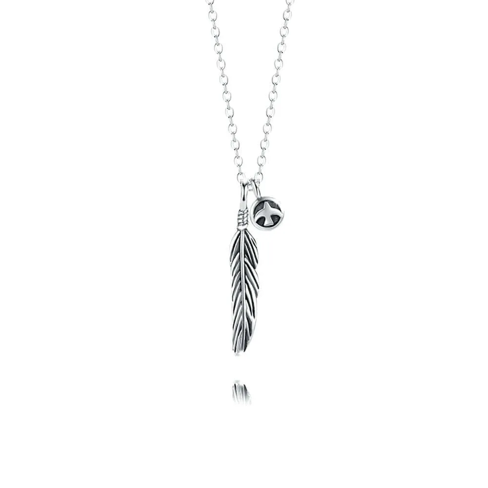 Couple Feather Pendant 925 Sterling Silver, Pigeon Feather Moonstone Necklace