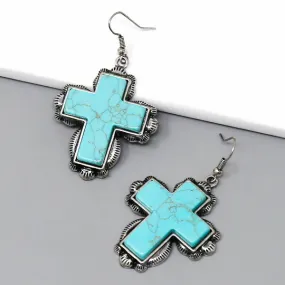 Cross Turquoise Western Earrings