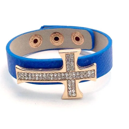 CRYSTAL CROSS LEATHER BRACELET