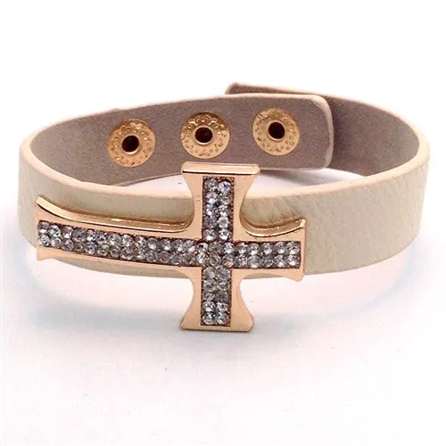 CRYSTAL CROSS LEATHER BRACELET