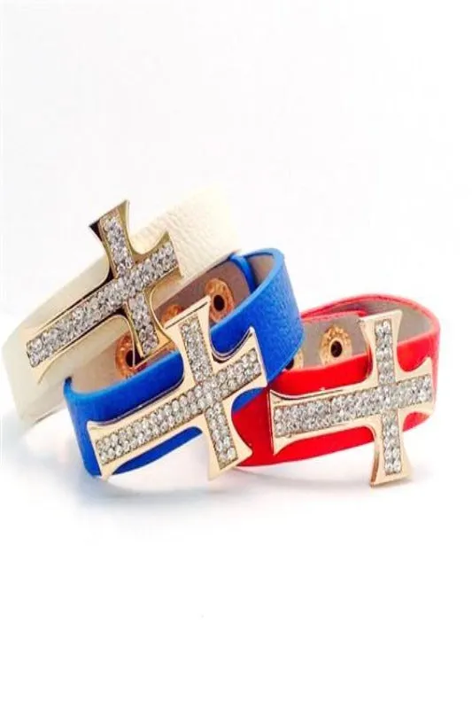 CRYSTAL CROSS LEATHER BRACELET